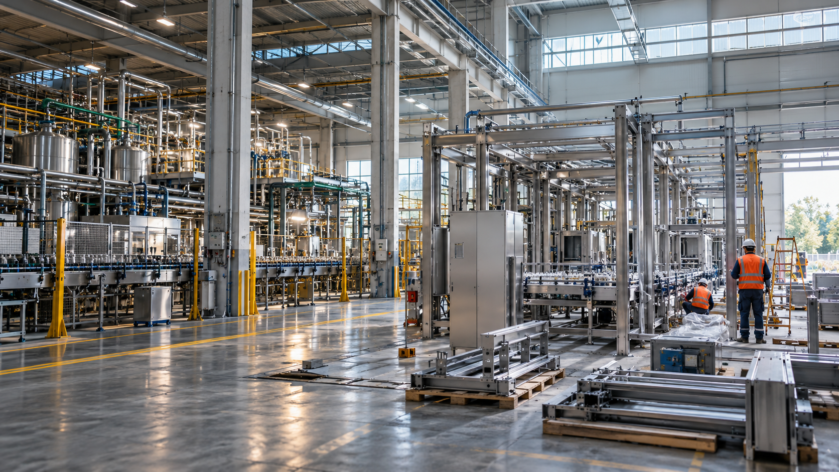 Stabilimento industriale con nuova linea produttiva in installazione, oggetto di verifica per modifica dell'autorizzazione AUA o AIA